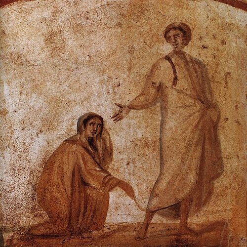 Healing of a bleeding women Marcellinus Peter Catacomb